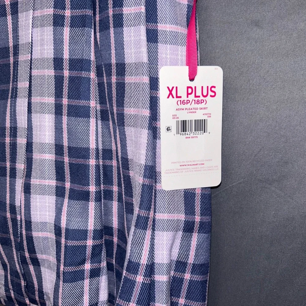 Justice Girls XL Plus 16P/18P Purple Plaid Pleated Skort Built-In Shorts
